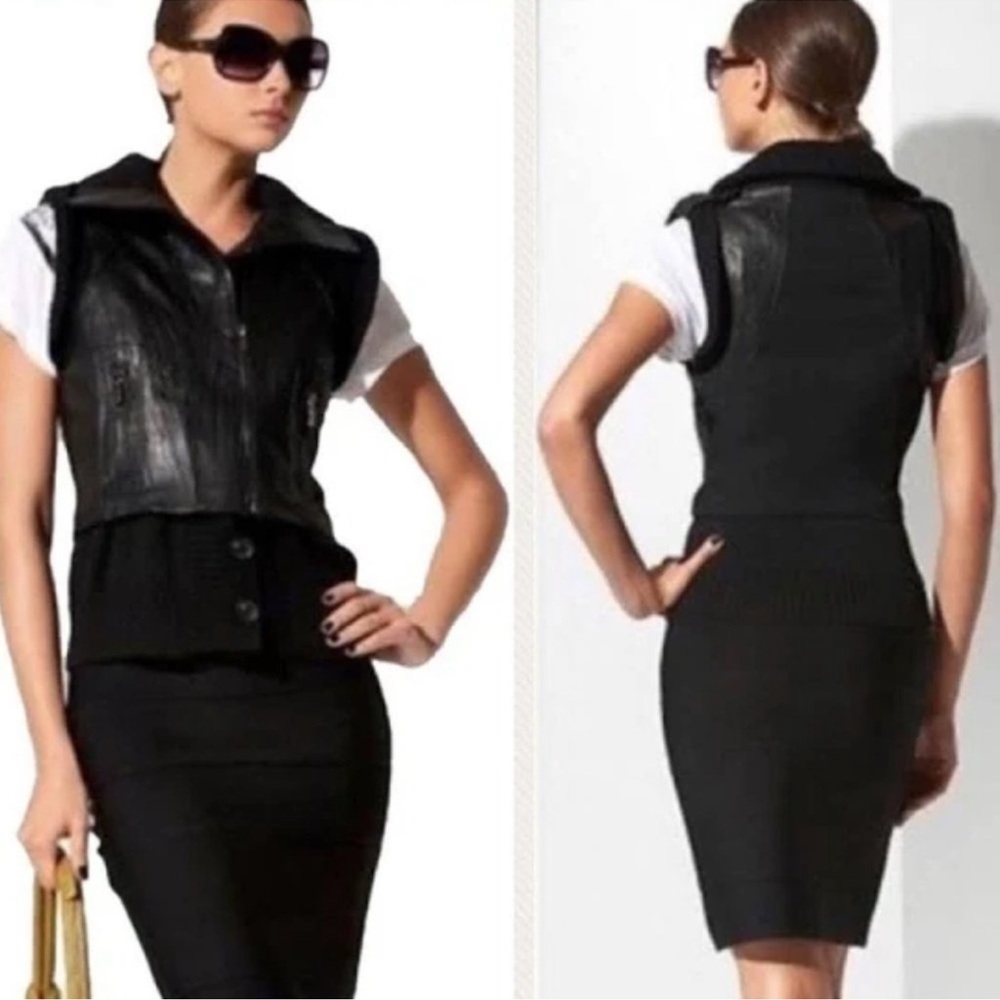 BCBGMaxazria Viggo Vest Black Lambs Leather Zip Front Top Size Small